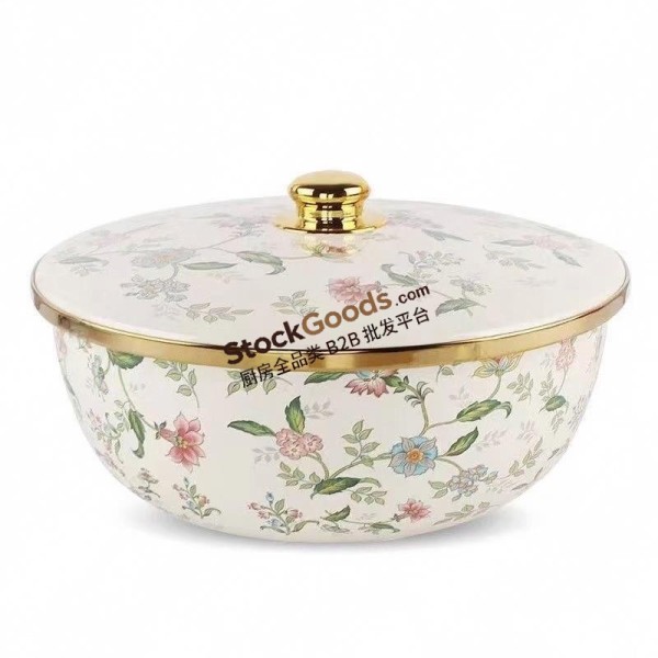 29cm Premium Enamel Basin with Lid, Gold Rim, Gold Knob, Bottom with Logo, Multiple Colors Available